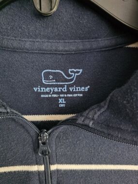 Vineyard Vines Navy Striped Zip-Up Polo Size Xl